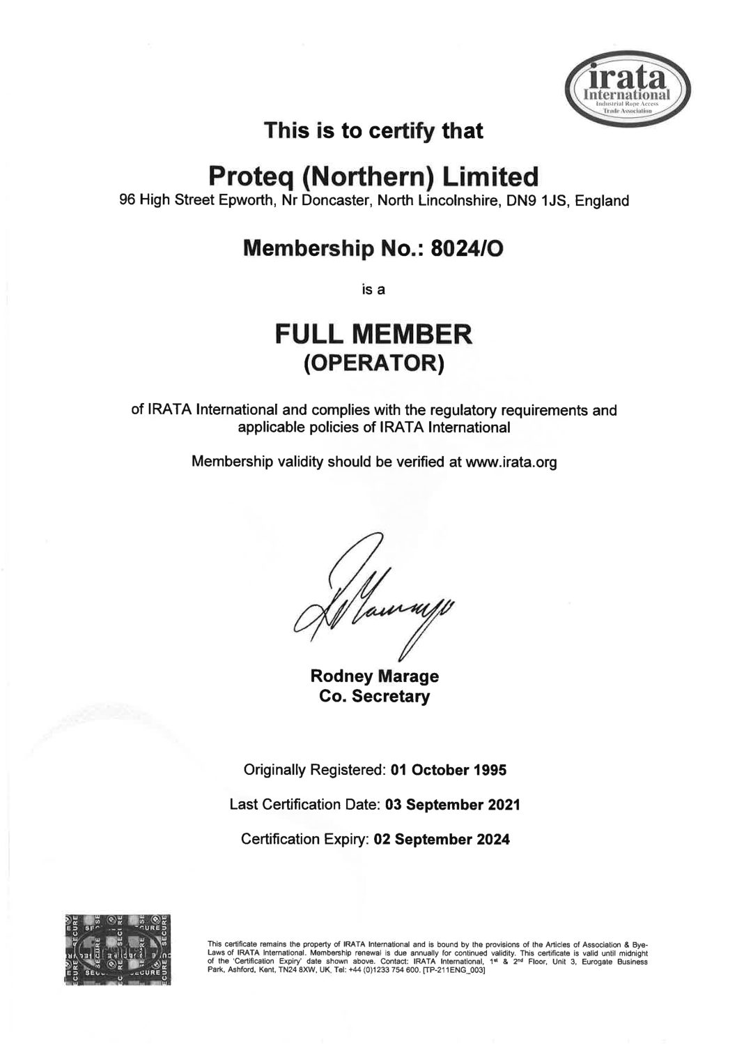Proteq Passes IRATA Audit with Flying Colours